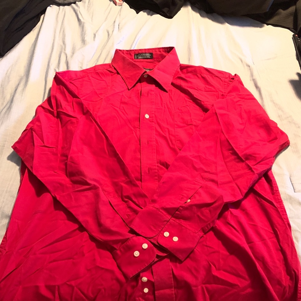 Red button down shirt